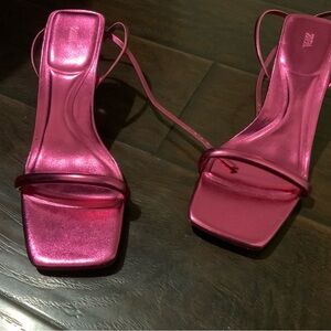NWOT Zara Metallic Pink High Heels with Minimalist Design